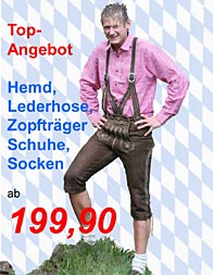 Trachten Hemd Bayerische Oktoberfest SKB02 Herren Trachten Set Lederhose mit Trägern Hose + Hemd
